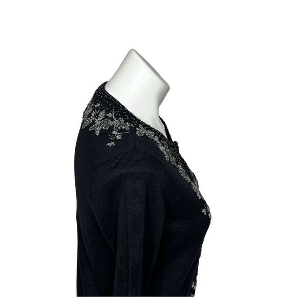 Talbots black beaded silk and cashmere blend snap up cardigan size petite - Picture 5 of 12
